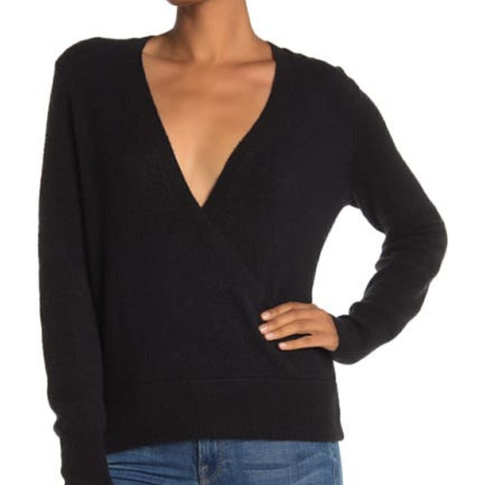 MADEWELL Bnwt Faux Wrap Front Black Cozy Sweater